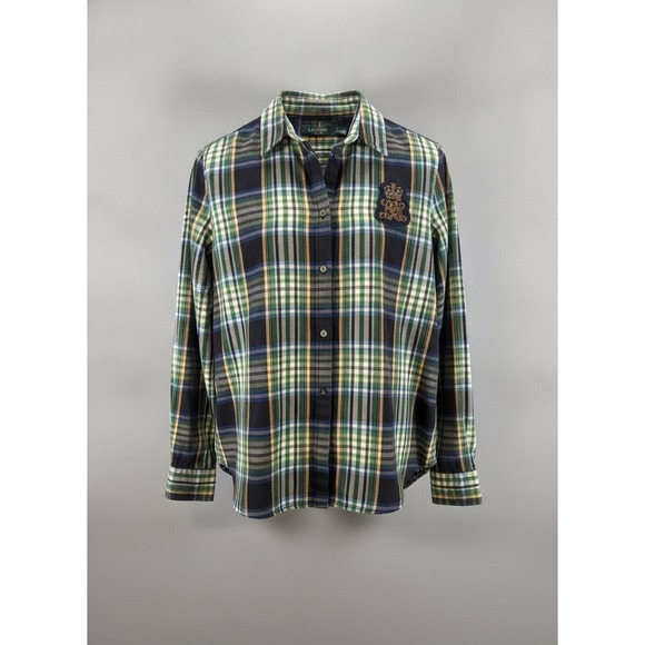 Lauren Ralph Lauren Tops - Lauren Ralph Lauren Green Plaid Crest Button Down Shirt Womens Large 1457